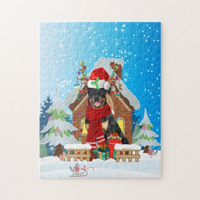 Rottweiler dog with Christmas gifts Jigsaw Puzzle (Vertical)