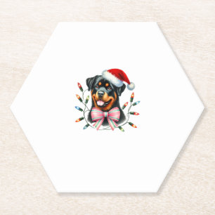 Rottweiler Dog With Coquette Bow Christmas Matchin Paper Coaster