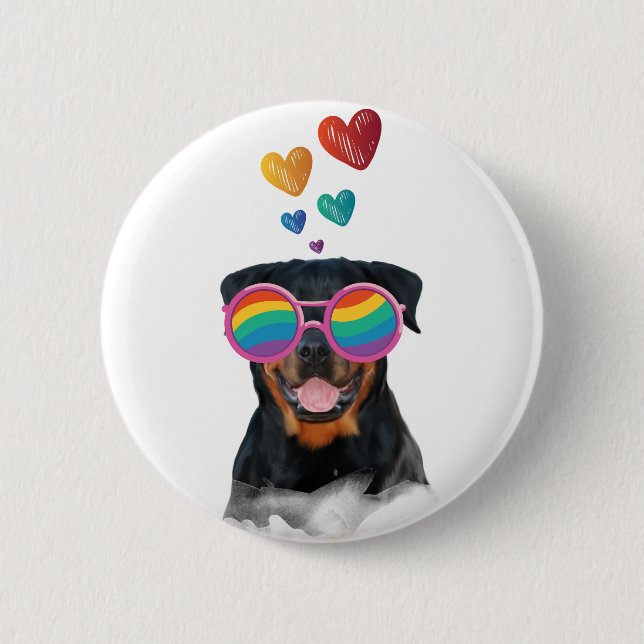 Rottweiler Dog with Hearts Valentine's Day  6 Cm Round Badge (Front)