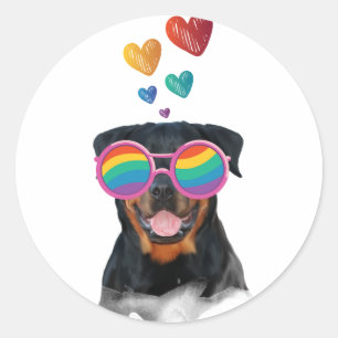 Rottweiler Dog with Hearts Valentine's Day Classic Round Sticker