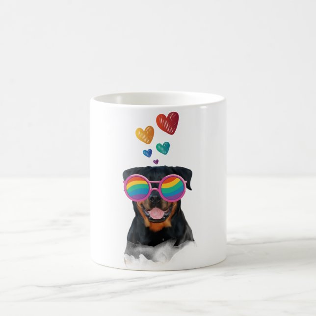 Rottweiler Dog with Hearts Valentine's Day Coffee Mug (Center)