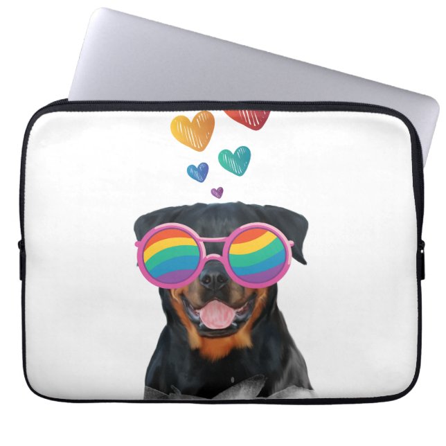 Rottweiler Dog with Hearts Valentine's Day Laptop Sleeve (Front)
