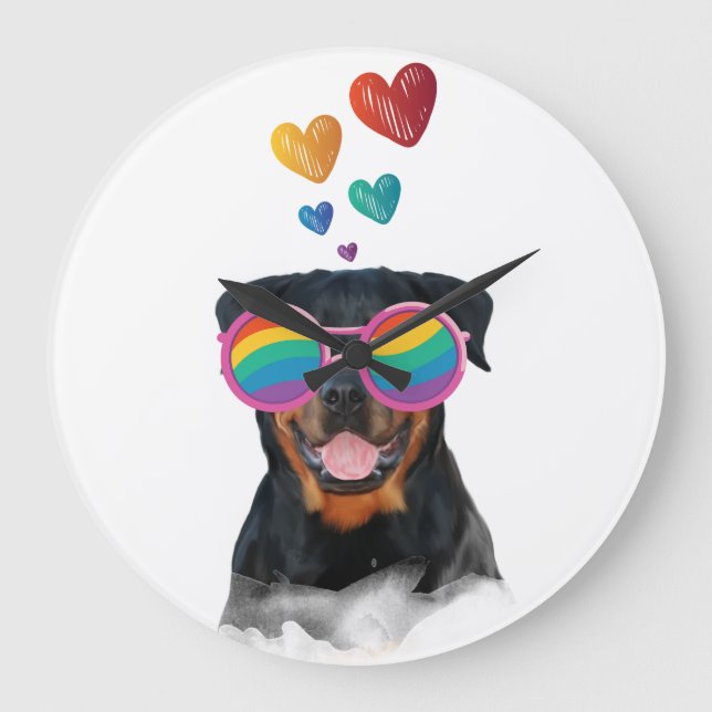 Rottweiler Dog with Hearts Valentine's Day Large Clock (Front)