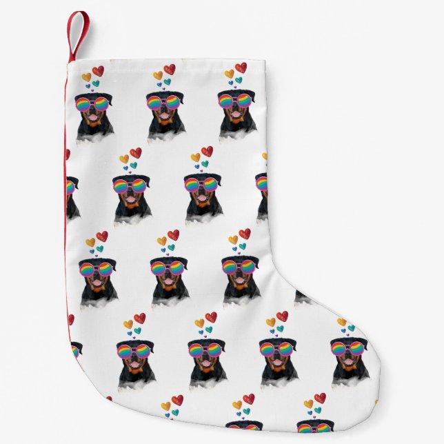 Rottweiler Dog with Hearts Valentine's Day Small Christmas Stocking (Front)