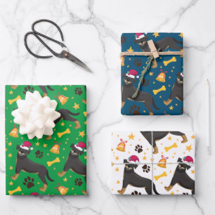Rottweiler Dog With Santa Hat Christmas Wrapping Paper Sheet