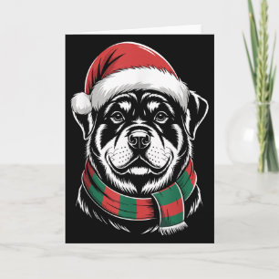 Rottweiler Dog Xmas Santa Hat Scarf Christmas Cost Card
