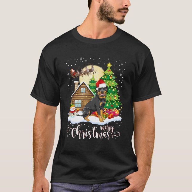 Rottweiler Dog Xmas Tree Lighting Rottweiler Chris T-Shirt (Front)