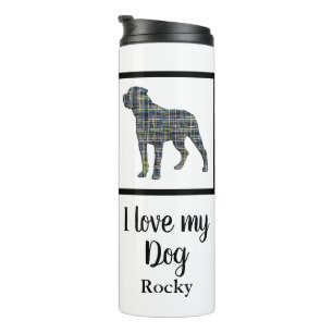 Rottweiler Dog Yellow & Blue Grid Silhouette Thermal Tumbler