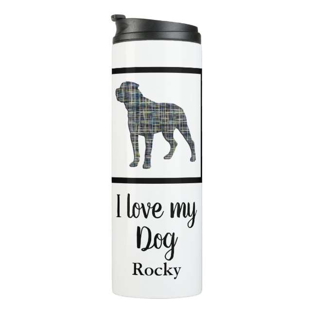 Rottweiler Dog Yellow & Blue Grid Silhouette Thermal Tumbler (Rotated Right)