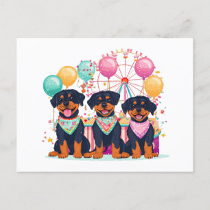 Rottweiler Dogs At A Carnival Holiday Postcard