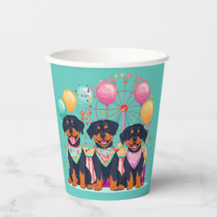 Rottweiler Dogs At A Carnival Paper Cups