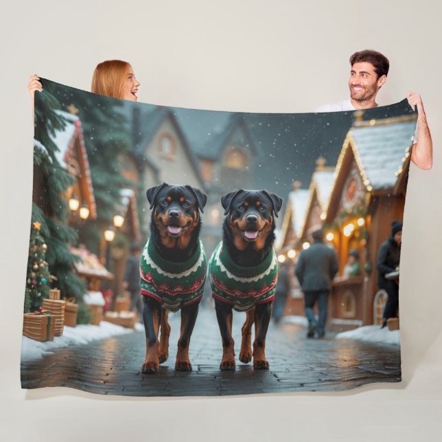 Rottweiler Dogs Christmas Snow Holiday  Fleece Blanket (In Situ)