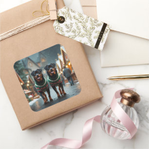 Rottweiler Dogs Christmas Snow Holiday Square Sticker