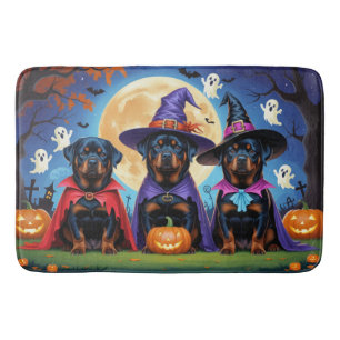 Rottweiler Dogs Pumpkin Halloween Funny Bath Mat