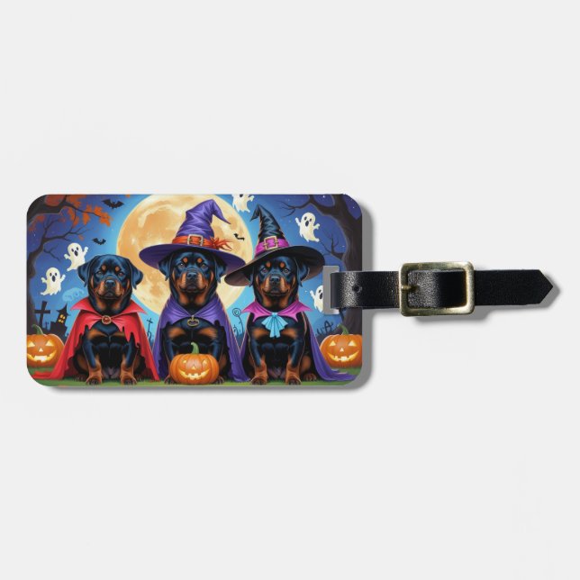 Rottweiler Dogs Pumpkin Halloween Funny  Luggage Tag (Front Horizontal)