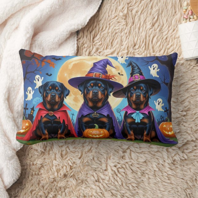 Rottweiler Dogs Pumpkin Halloween Funny  Lumbar Cushion (Blanket)