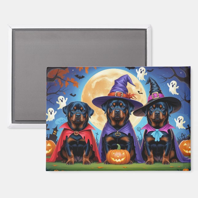Rottweiler Dogs Pumpkin Halloween Funny  Magnet (Front/Back)