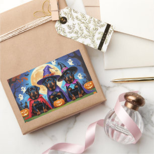 Rottweiler Dogs Pumpkin Halloween Funny  Rectangular Sticker