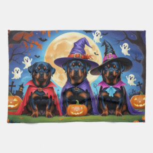 Rottweiler Dogs Pumpkin Halloween Funny  Tea Towel