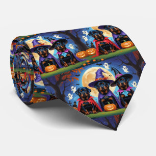 Rottweiler Dogs Pumpkin Halloween Funny  Tie