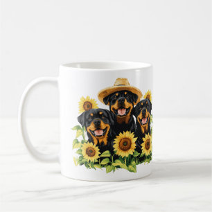 Rottweiler Dogs Surrounded By Sunflowers Coffee Mug