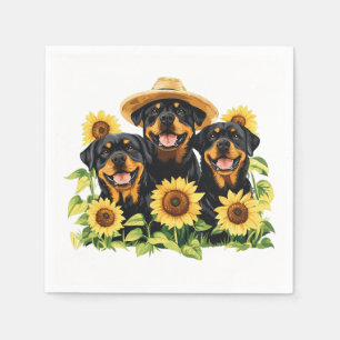 Rottweiler Dogs Surrounded By Sunflowers Napkin