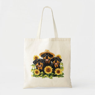 Rottweiler Dogs Surrounded By Sunflowers Tote Bag