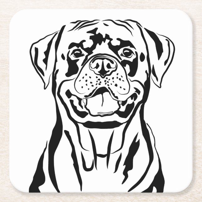 Rottweiler Drawing Square Paper Coaster (Front)