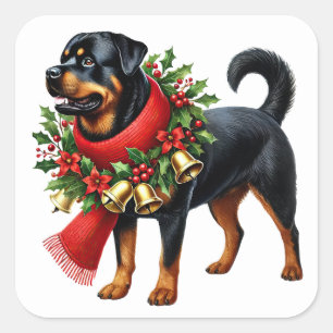 Rottweiler Dressed for Christmas Square Sticker