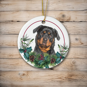 Rottweiler Evergreen Berry Wreath Ceramic Tree Decoration