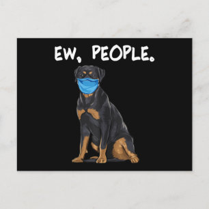 rottweiler ew people dog wearing face mask announcement postcard