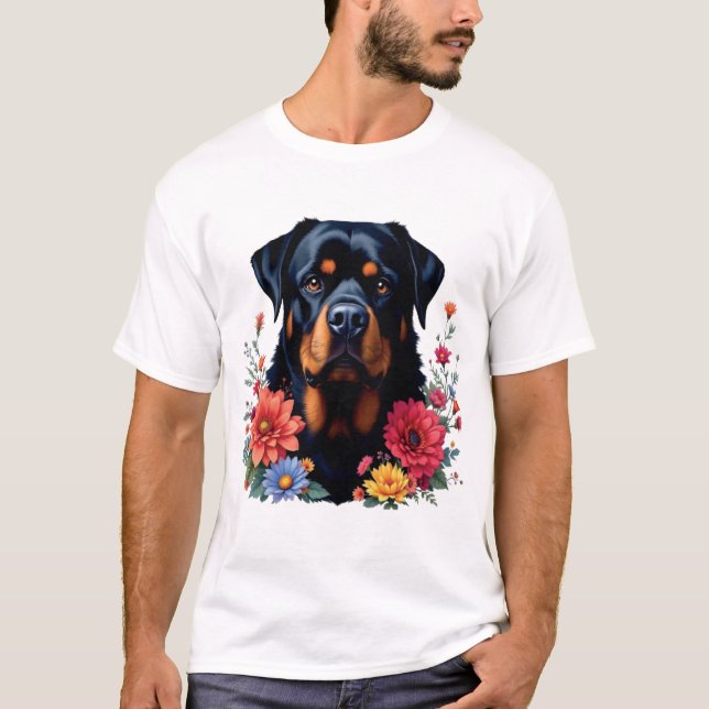 Rottweiler Flowers T-Shirt (Front)