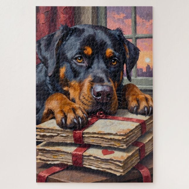 Rottweiler Guarding Love Letters Valentine's Day Jigsaw Puzzle (Vertical)