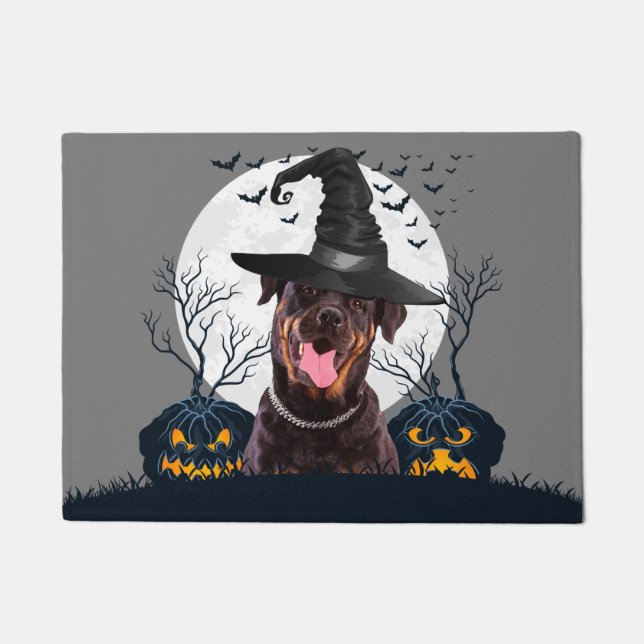 Rottweiler Halloween Pumpkin Patch Doormat (Front)