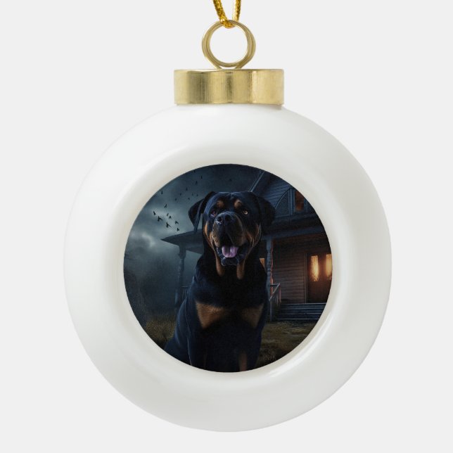 Rottweiler Halloween Scary  Ceramic Ball Christmas Ornament (Front)