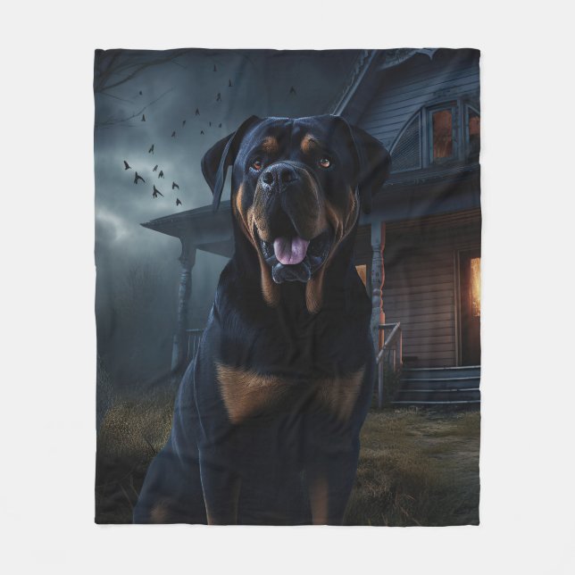 Rottweiler Halloween Scary  Fleece Blanket (Front)