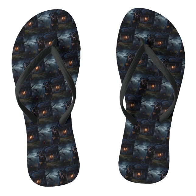 Rottweiler Halloween Scary  Flip Flops (Footbed)
