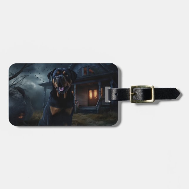 Rottweiler Halloween Scary  Luggage Tag (Front Horizontal)