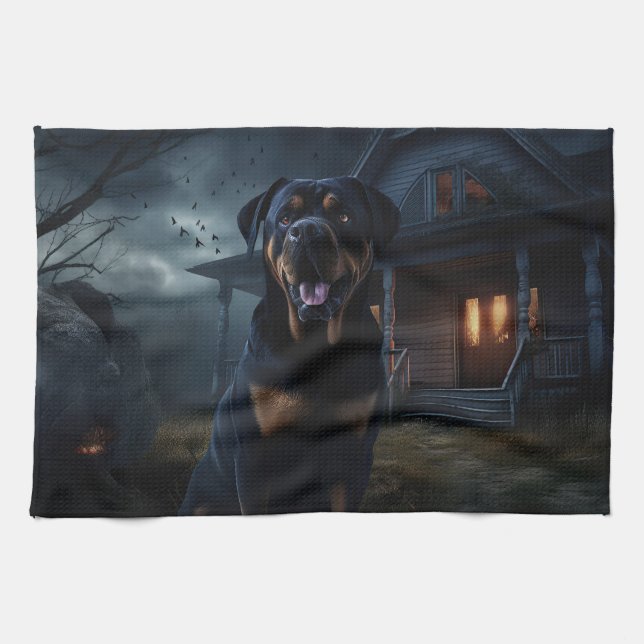 Rottweiler Halloween Scary  Tea Towel (Horizontal)