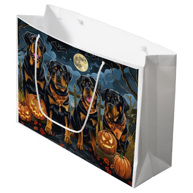Rottweiler Halloween Spooky Large Gift Bag (Front Angled)