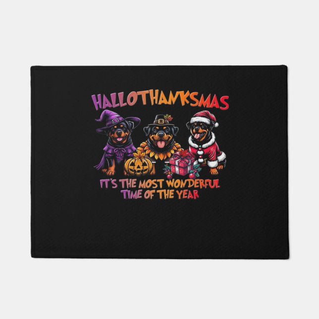 Rottweiler Halloween Thanksgiving Christmas Classi Doormat (Front)