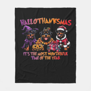 Rottweiler Halloween Thanksgiving Christmas Classi Fleece Blanket
