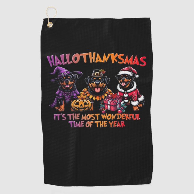 Rottweiler Halloween Thanksgiving Christmas Classi Golf Towel (Front)