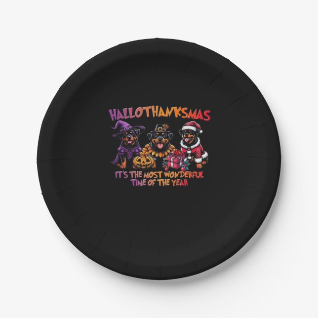 Rottweiler Halloween Thanksgiving Christmas Classi Paper Plate (Front)