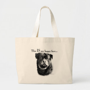 Rottweiler Happy Face Large Tote Bag