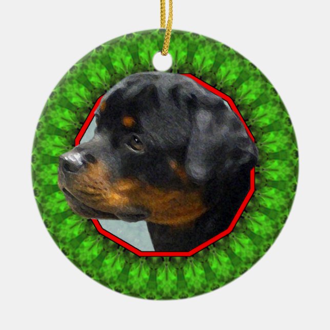 Rottweiler Happy Howliday Ceramic Tree Decoration (Front)