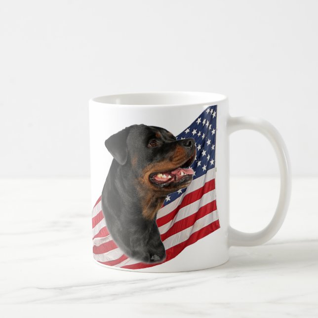 Rottweiler head and American Flag Coffee Mug (Right)