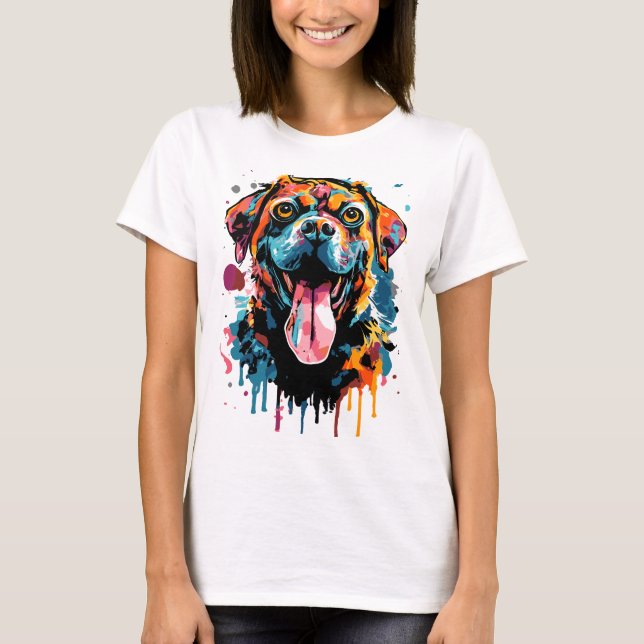 Rottweiler Head T-Shirt - Rottweiler Colourful Dog (Front)