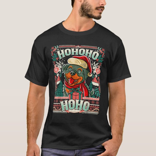 Rottweiler Ho Ho Ho Christmas Santa Claus Dog  T-Shirt (Front)