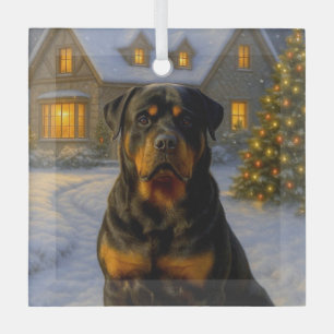 Rottweiler Holiday  Glass Tree Decoration